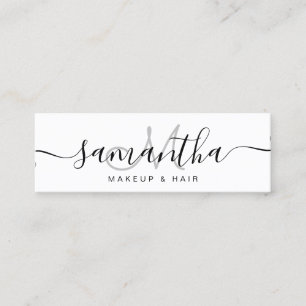 Modern enkel svart vit monogram makeup-hår mini visitkort