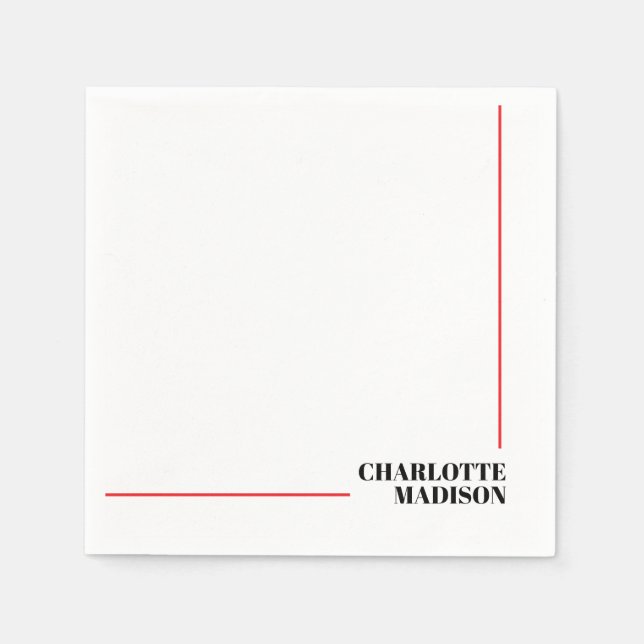 Modern Enkel Svart Vit Trendig Minimalistisk Enkel Pappersservett (Framsidan)