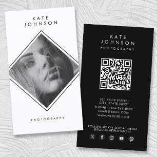 Modern enkel svartvit fotografi QR-kod Visitkort