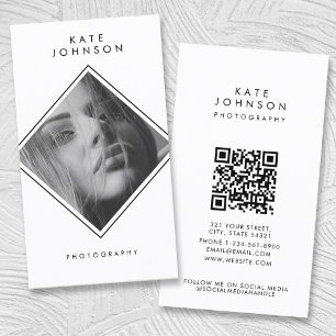Modern enkel svartvit fotografi QR-kod Visitkort