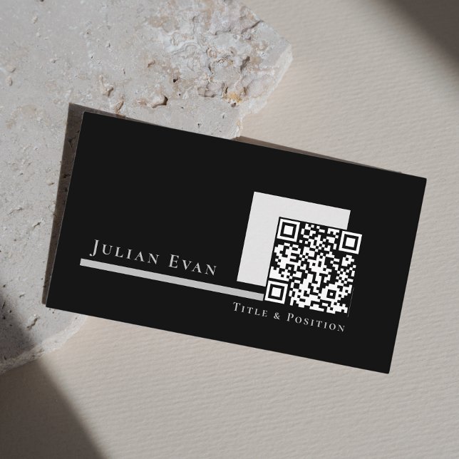 Modern enkel svartvit svartvit QR-kod för svartvit Visitkort (Skapare uppladdad)