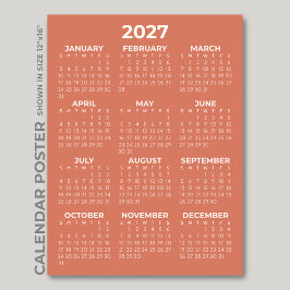 Modern Enkel Terrakotta Orange 2027 Kalender Poster