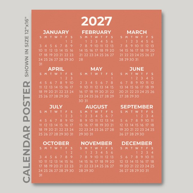 Modern Enkel Terrakotta Orange 2027 Kalender Poster (Skapare uppladdad)
