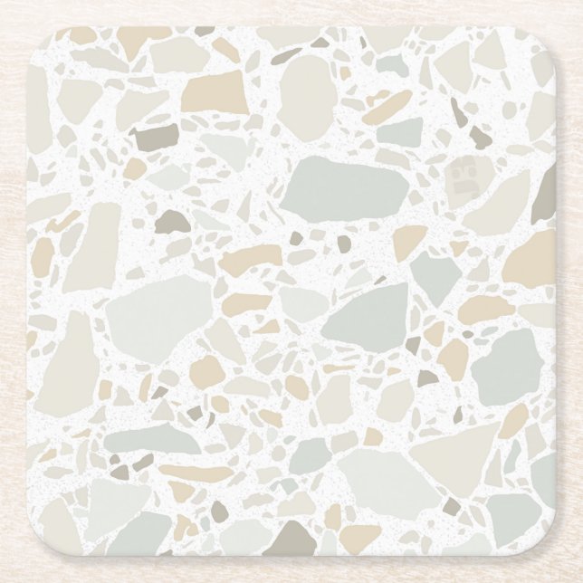 Modern enkel Terrazzo White Tile Underlägg Papper Kvadrat (Framsidan)