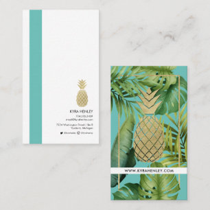 Modern enkel tropisk turkos för ananas Löv Visitkort