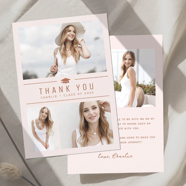  modern enkel typografi 4 foto Studenten Tack Kort (Blush Modern Simple Typography 4 Photo Graduation Thank You Card)