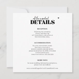 Modern enkel typografi bröllop-detaljruta anteckningskort