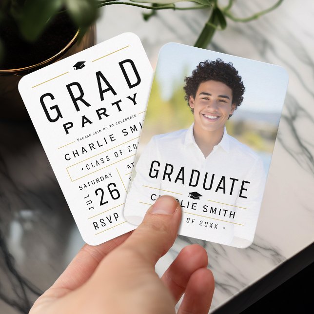Modern enkel typografi - foto Studenten inbjudan (Modern Simple Typography Photo Graduation invite)