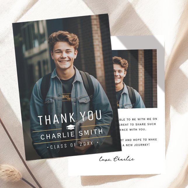 Modern enkel typografi - foto Studenten Tack Kort (Modern Simple Typography Photo Graduation Thank You Card)