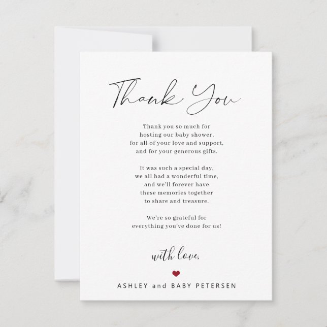 Modern enkel typografi manus baby shower tack kort (Framsida)