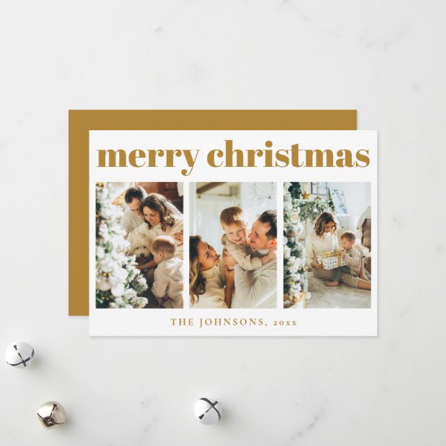Modern enkel typografi och Photo Guld jul Julkort (Fram/Back In Situ)