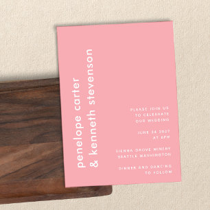 Modern enkel typografi Rosapink bröllop Inbjudningar