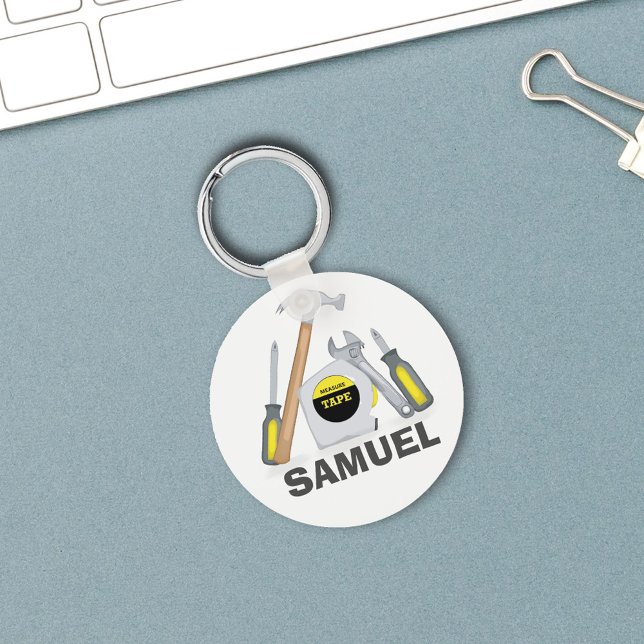 Modern enkel uppsättning med Rustic Whimsical Verk Nyckelring (Tools custom keychain)