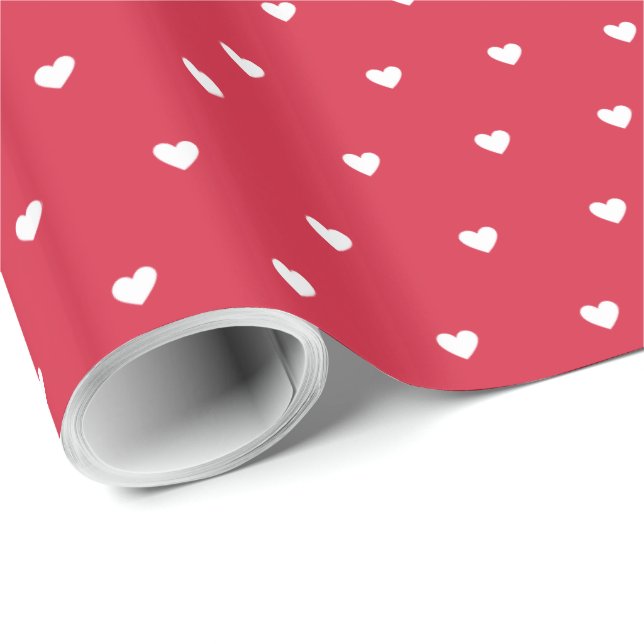 Modern enkel Valentine White Small Hearts Red Presentpapper (Rullad Hörn)