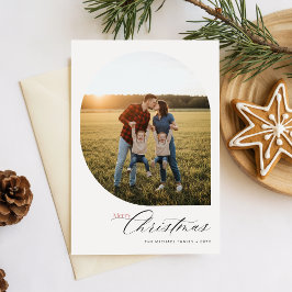 Modern Enkel Valv God Jul Familjefoto Helg Vykort