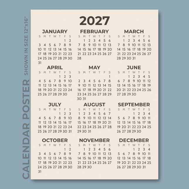 Modern Enkel Varm Beige 2027 Kalender Poster (Skapare uppladdad)