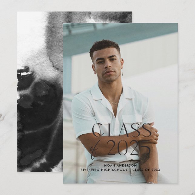 Modern enkel varning för svart foto Studenten Inbjudningar (Fram/baksida)