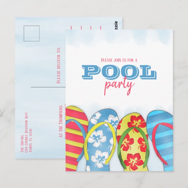 Modern enkel vattenfärg Vänd flopp Bassäng Party Vykort (Fram/baksida)