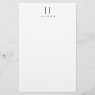 Modern enkel vertikal vit röd monogram brevpapper