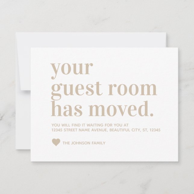 Modern enkel Vi har flyttat Guest Room Flytta Beig Meddelande (Framsida)