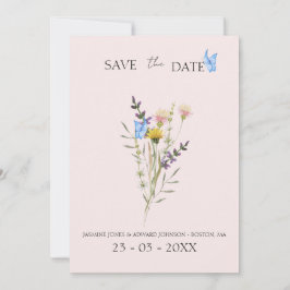Modern Enkel Vildblomma Blommig Bröllop Spara Datumet