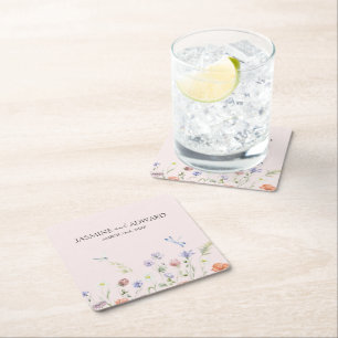 Modern Enkel Vildblomma Blommig Bröllop Underlägg Papper Kvadrat