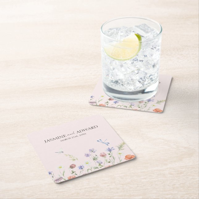 Modern Enkel Vildblomma Blommig Bröllop  Underlägg Papper Kvadrat (Insitu)