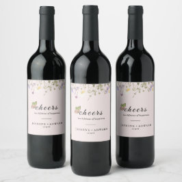 Modern Enkel Vildblomma Blommig Bröllop Vinflaska Etikett