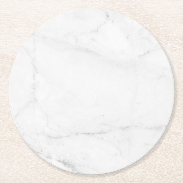Modern Enkel Vit Marmor Rustik Pappersunderlägg Underlägg Papper Rund (Framsidan)