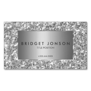 Modern enkel vit och Grått Glitter Magnetiska Visitkort
