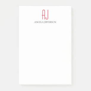 Modern enkel vit röd monogram post-it block
