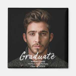 Modern enkel vit textöverlägg med Student och foto Magnet