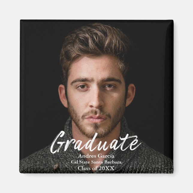 Modern enkel vit textöverlägg med Student och foto Magnet (Framsidan)