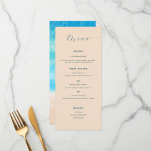 Modern enkel Watercolor Sandy Beach Wedding Meny
