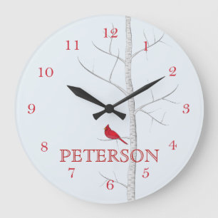 Modern enkel Winter Red Cardinal Minimalist Stor Klocka