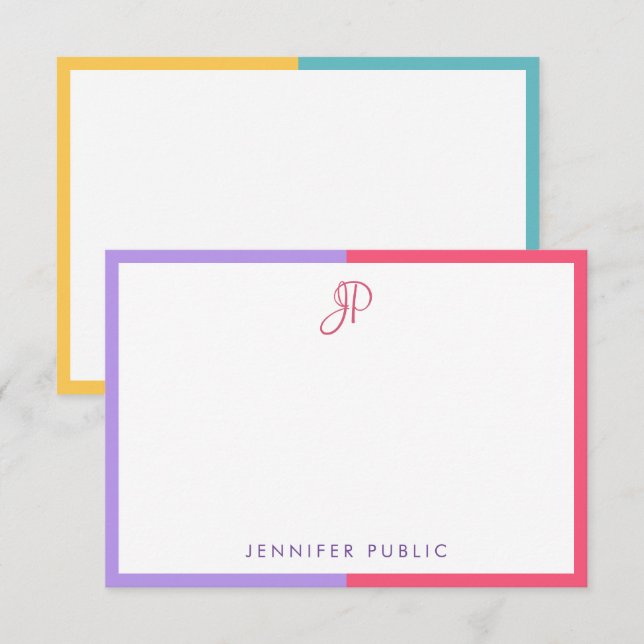 Modern, enkelformaterad monogrammall för kalligraf anteckningskort (Fram/baksida)