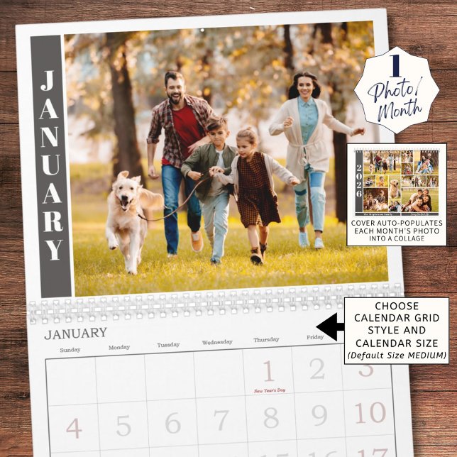 Modern enkelfoto per månad och kollage på hölje kalender (Skapare uppladdad)