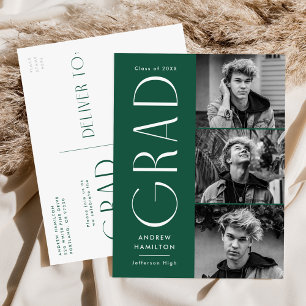 Modern Enkelhet Grön 3 Foto Examenfest Inbjudan Vykort