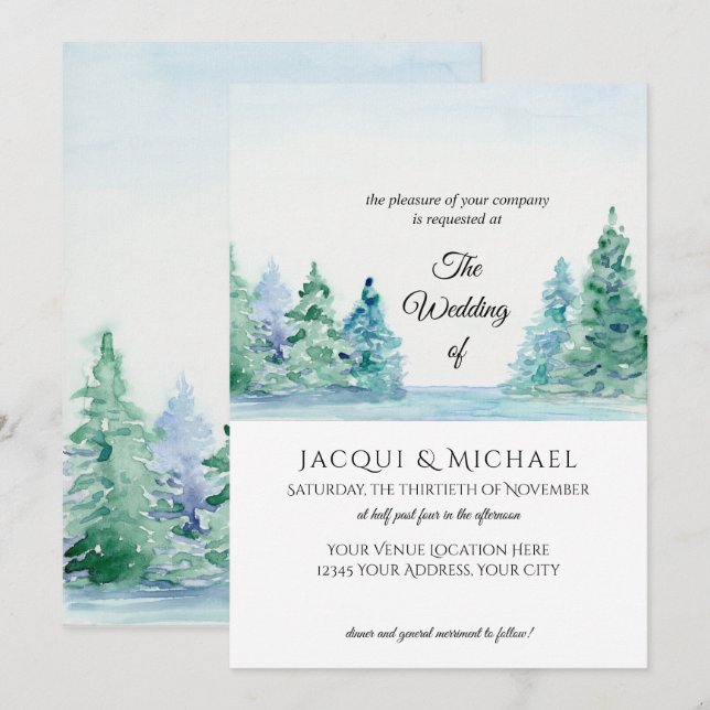 Modern Enkelt bergsberg Sjö i Forest Bröllop Inbjudningar (Fram/baksida)