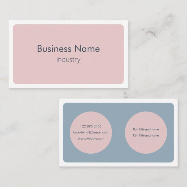 Modern, enkelt blått Rosa, minimalistiskt Vågrät Visitkort (Fram/baksida)