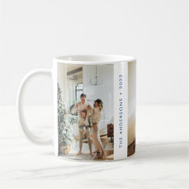 Modern, enkelt familjefoto - nytt år - blått kaffemugg