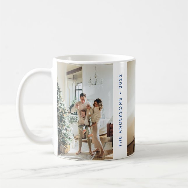 Modern, enkelt familjefoto - nytt år - blått kaffemugg (Vänster)