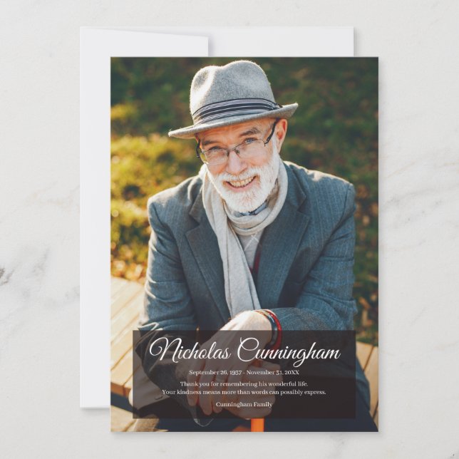 Modern enkelt foto för minnesfunktionalitet tack kort (Framsida)