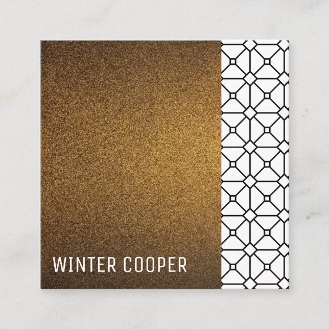 Modern, enkelt koppargeometriskt ram i guld glitte fyrkantigt visitkort (Framsida)