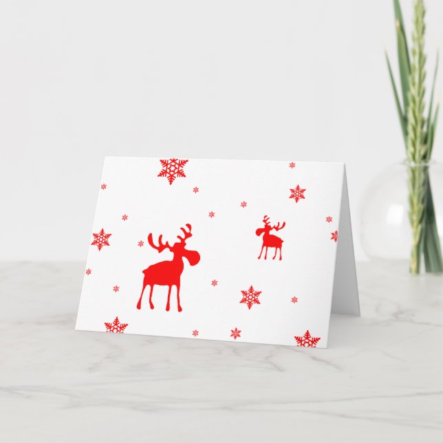 Modern enkelt Rött moose Snöflingor-Helgdag-kort Helgkort (Framsida)