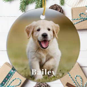 Modern, enkelt sällskapsfoto i Hund älskare Anpass Julgransprydnad Keramik