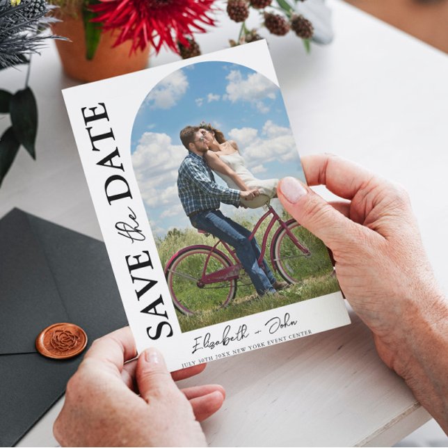 Modern, enkelt skript, foto Bröllop spara datum Datumet (Skapare uppladdad)