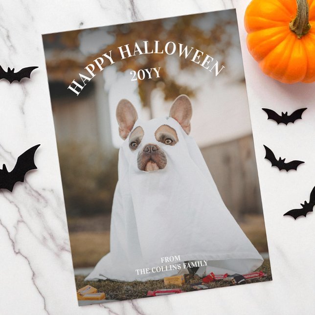 Modern, enkelt Spooky Pet Photo Happy halloween Julkort (Modern Simple Spooky Pet Photo Happy Halloween Holiday Card)