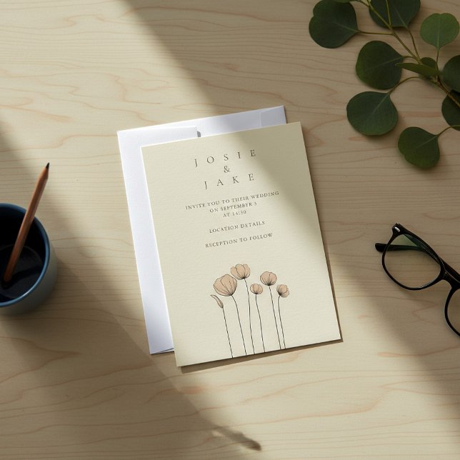 Modern enkla vilda blommor bröllop inbjudningar (Modern simple wildflowers wedding invitation.)