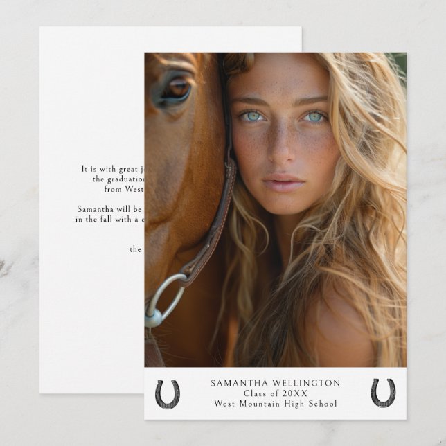 Modern Equestrian Horse Shoe Photo Studenten Meddelande (Fram/baksida)